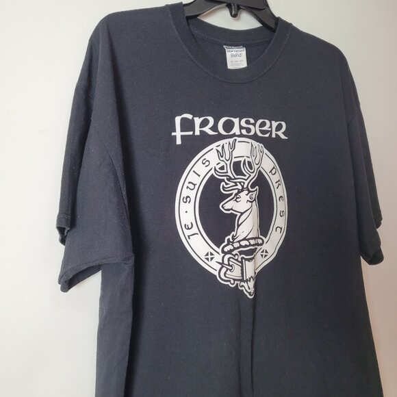Fraser Clan Je Suis Prest Stag Crest Black T-Shirt 2XL Heavyweight Jerzees Cotto - Picture 3 of 8